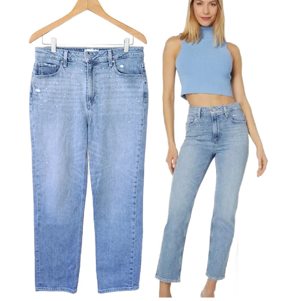 PAIGE Sarah Straight Leg Ankle Jeans Cherise Embellished Sz 30 Light High Waist